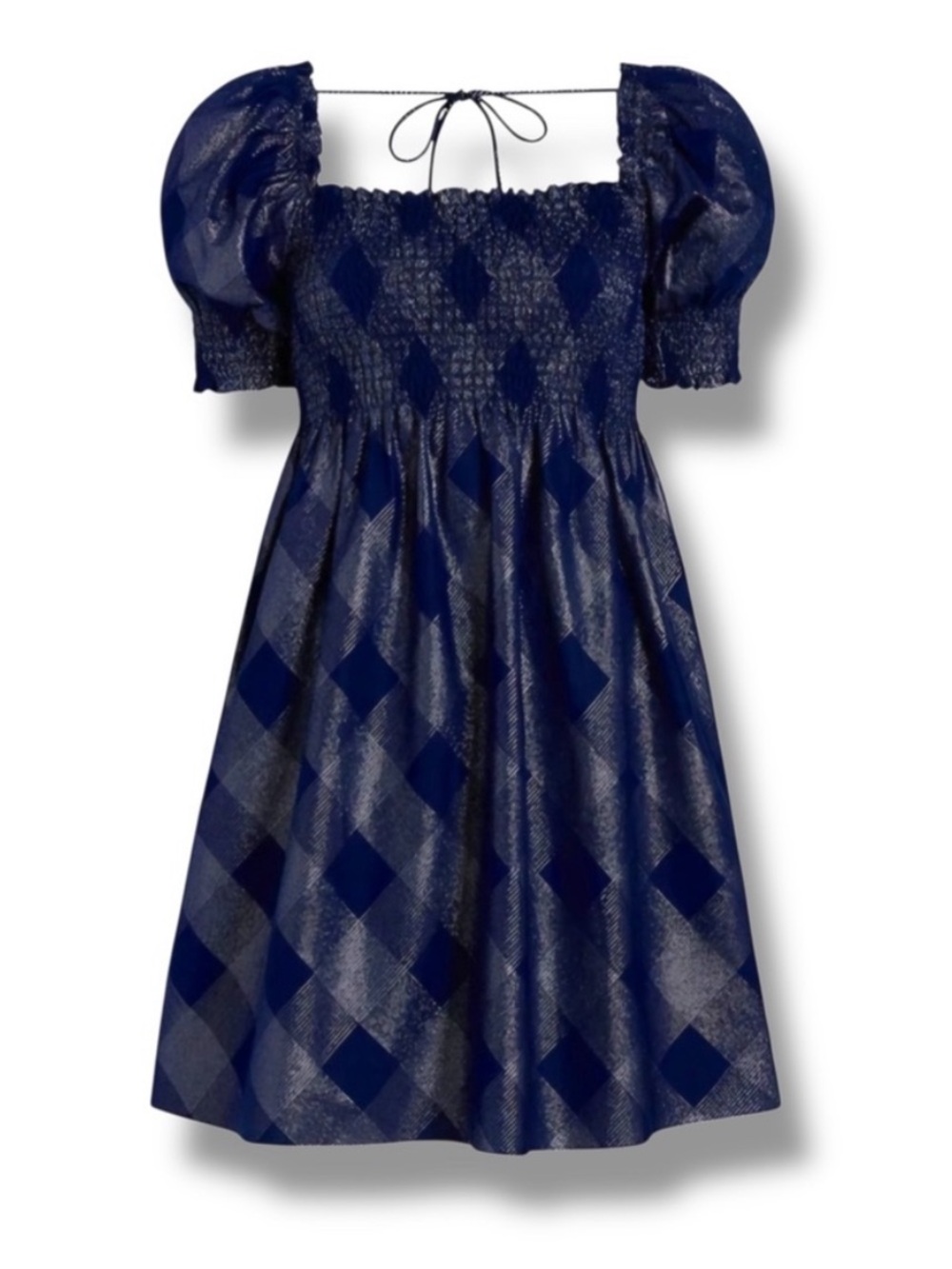 HILL HOUSE The Athena Nap Dress Navy Glitter Check Metallic Medium